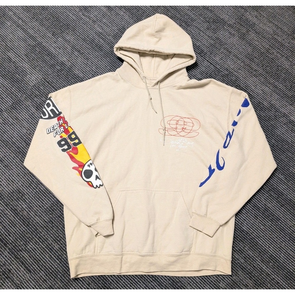 Juice Wrld 999 Death Race for Love Beige Graphic Print Hoodie Size Large